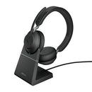 Jabra Evolve2 65 UC Stereo Std Headset Wireless Head-band Office/Call center USB Type-C Bluetooth Charging stand Black