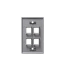 FACEPLATE, FLAT, 1-GANG, 4-PORT, GRAY