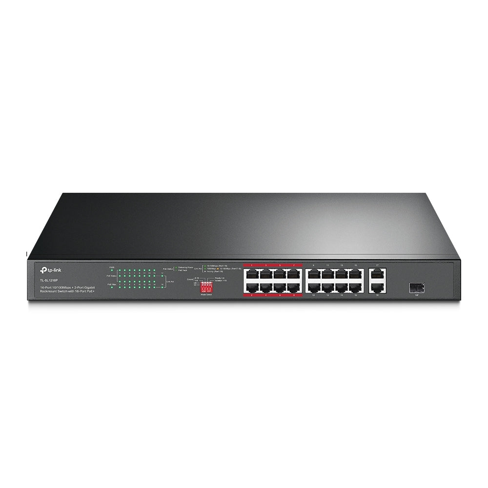 TP-Link TL-SL1218P 16-Port 10/100 Mbps + 2-Port Gigabit Rackmount Switch with 16-Port PoE+ (New)