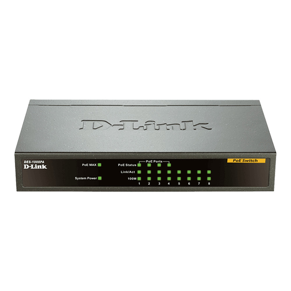 D-Link DES-1008PA 8-Port Fast Ethernet PoE Unmanaged Desktop Switch with 4 PoE Ports (New)