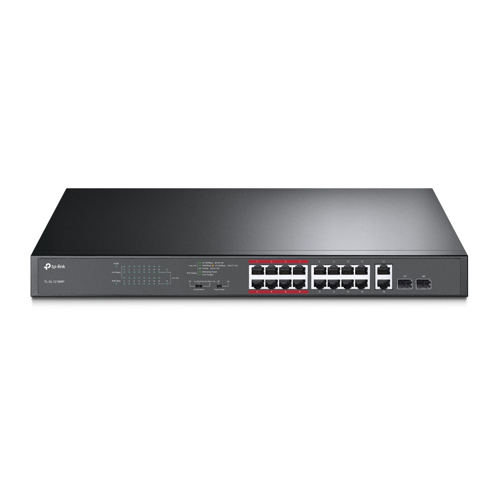 TP-Link TL-SL1218MP 16-Port 10/100 Mbps + 2-Port Gigabit Rackmount Switch with 16-Port PoE+ (New)