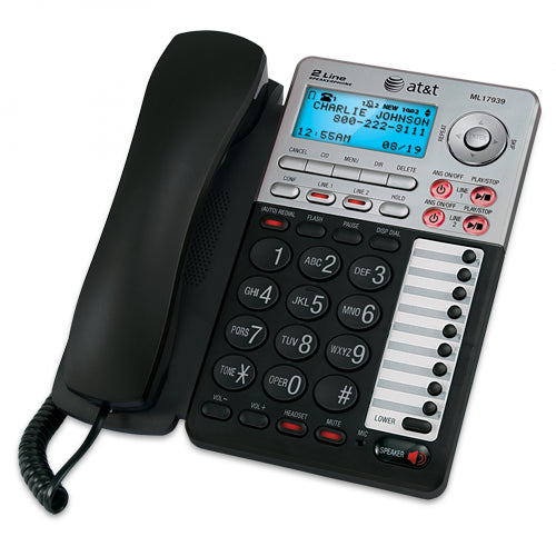 [ATTML17939-BLK] AT&T ML17939 2-Line Corded Phone with Answering Machine & Caller ID (Black)